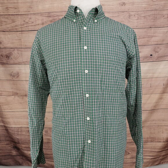 ROUNDTREE & YORKE GREEN GINGHAM CHECK BUTTON DOWN SHIRT MENS SZ L LARGE - Picture 3 of 6